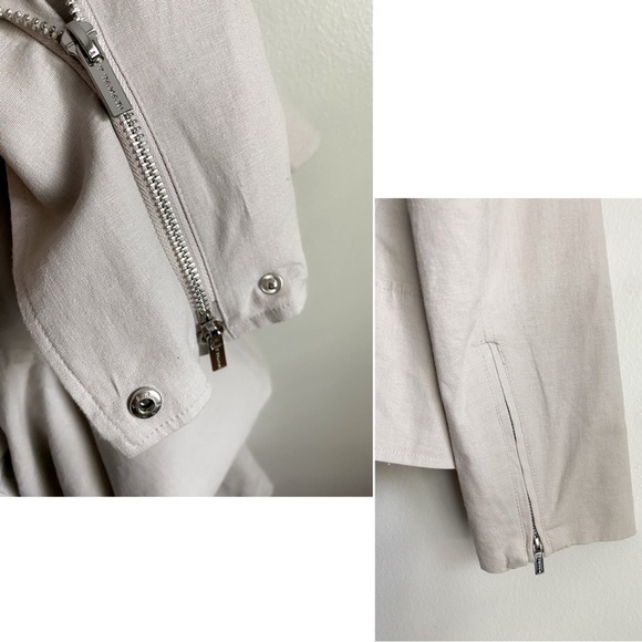 Tahari Linen Gray Moto Dual Zip Up Jacket Collard Utility Motocycle Western L - Picture 8 of 10